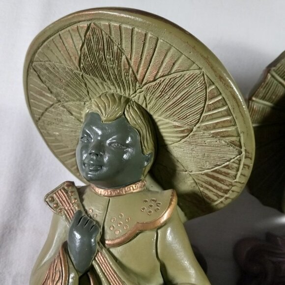 Vintage Bookends 1950s Chalkware Heavy Oriental Motif Felt Bottoms - Picture 8 of 16